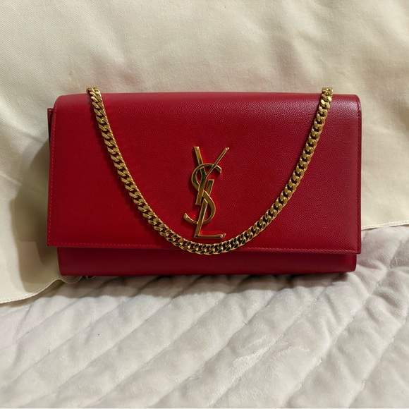 Yves Saint Laurent Handbags - Yves Saint Laurent Red Clutch with Gold Chain